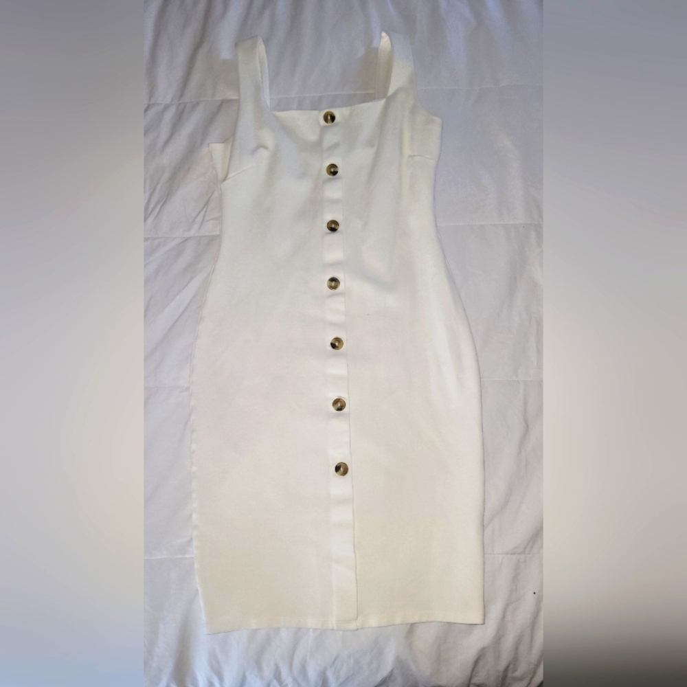 Shinestar White Button Dress